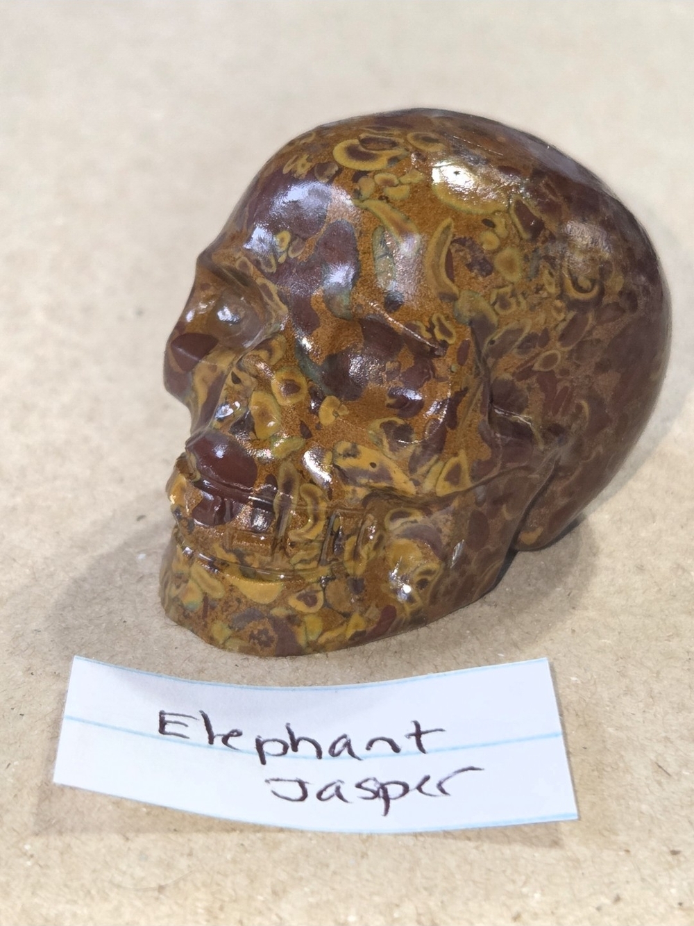 Elephant Jasper Decorative Skull - Brown and Yellow Home Art Sculpture